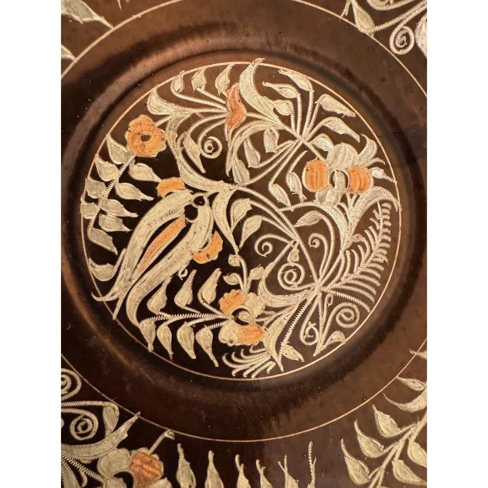 Vintage Copper Plate Hand Etched Floral Design Made in Turkey Wall Hanging 7